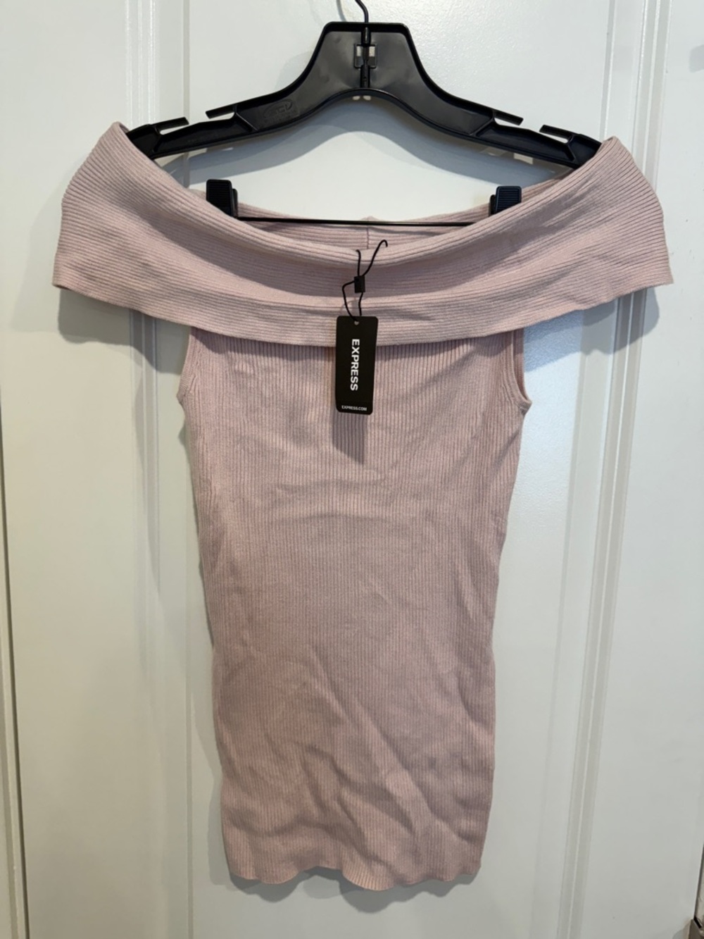Express Women's Off-Shoulder Ribbed Dress in Dusty Pink Size Small